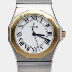 Pre Owned Concord White 18k Yellow Gold Stainless Steel Mariner 15.57.1500 Women's Wristwatch 27 mm