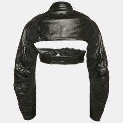 Coperni Black Faux Leather Cut-Out Cropped Biker Jacket S 