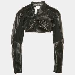 Coperni Black Faux Leather Cut-Out Cropped Biker Jacket S 