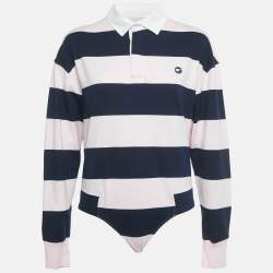 Pre Owned Coperni Pink /Navy Blue Striped Cotton Polo Bodysuit M
