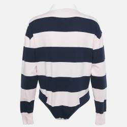 Pre Owned Coperni Pink /Navy Blue Striped Cotton Polo Bodysuit M