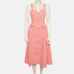 Pre Owned Copurs Pink Linen Blend Flared Felicia Midi Dress S