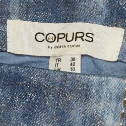 Pre Owned Copurs Blue Tencel Belt Detail Crop Top M