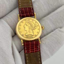 Pre Owned Corum $5 Gold Eagle-Liberty Coin Watch Automatic Gold 18k Yellow Gold Unisex Wristwatch 24 mm