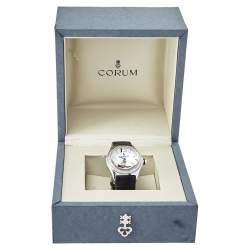 Corum White Stainless Steel & Leather Diamond Bubble 39.250.20 Women's Wristwatch 36 mm
