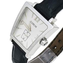 Corum Silver Stainless Steel Leather Trapeze 105.404.20 Women's Wristwatch 29 mm