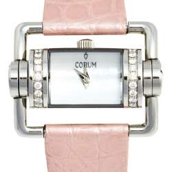 Pre Owned Corum Mother of Pearl Stainless Steel Crocodile Leather Diamond Horizontal 130.330.47 Women's Wristwatch 24 mm