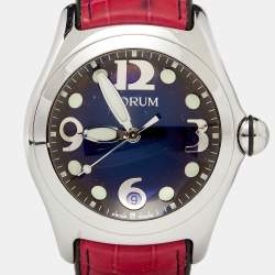 Pre Owned Corum Black Stainless Steel Leather Boutique Bubble 163.150.20 Women's Wristwatch 45 mm