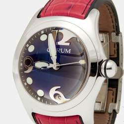 Pre Owned Corum Black Stainless Steel Leather Boutique Bubble 163.150.20 Women's Wristwatch 45 mm