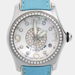Pre Owned Corum Mother Of Pearl Stainless Steel Diamond Bubble 39.151.47 Women's Wristwatch 36 mm
