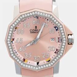 Corum Pink Resin Stainless Steel Diamond Rubber Admiral's Cup 01.0033 Women's Wristwatch 40 mm