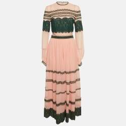 Pre Owned Costarellos Light Pink Chiffon & Lace Maxi Dress L