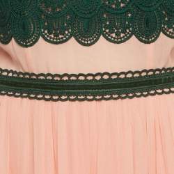 Pre Owned Costarellos Light Pink Chiffon & Lace Maxi Dress L