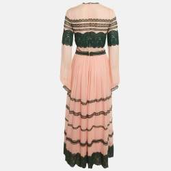 Pre Owned Costarellos Light Pink Chiffon & Lace Maxi Dress L