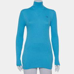 Courreges Paris Blue Rib Knit Turtleneck Sweater M