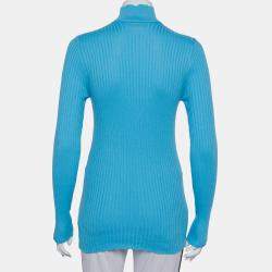 Courreges Paris Blue Rib Knit Turtleneck Sweater M