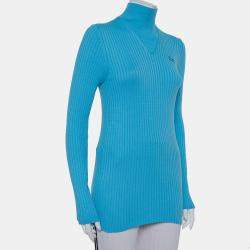 Courreges Paris Blue Rib Knit Turtleneck Sweater M