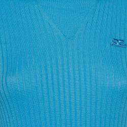 Courreges Paris Blue Rib Knit Turtleneck Sweater M
