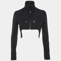 مملوكة مسبقًا Courreges Paris Black Stretch Crepe Suspender Crop Jacket S