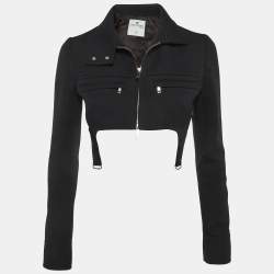 مملوكة مسبقًا Courreges Paris Black Stretch Crepe Suspender Crop Jacket S