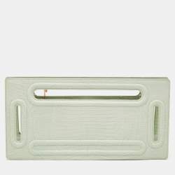 Pre Owned Cult Gaia Mint Green Lizard Embossed Leather Elora Clutch