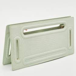 Pre Owned Cult Gaia Mint Green Lizard Embossed Leather Elora Clutch