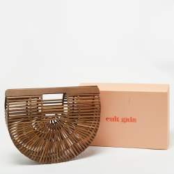 Pre Owned Cult Gaia Brown Bamboo Small Ark Clutch