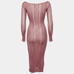 Pre Owned Cult Gaia Pink Lurex Rib Knit Semi Sheer Bodycon Dress S