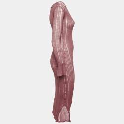 Pre Owned Cult Gaia Pink Lurex Rib Knit Semi Sheer Bodycon Dress S