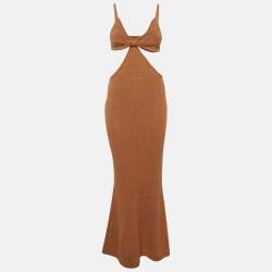Pre Owned Cult Gaia Brown Knit Cut-Out Detail Sleeveless Maxi Dress M