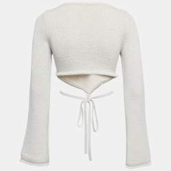 Pre Owned Cult Gaia Beige Knit Bell Sleeve Tie Detail Crop Top M