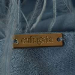 Cult Gaia Blue Feather Trim Crepe Mini Shannon Dress S