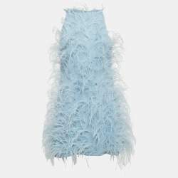 Cult Gaia Blue Feather Trim Crepe Mini Shannon Dress S