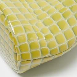 Pre Owned Cult Gaia Yellow/Green Croc Embossed Patent Leather Astraea Top Handle Bag