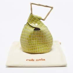Pre Owned Cult Gaia Yellow/Green Croc Embossed Patent Leather Astraea Top Handle Bag