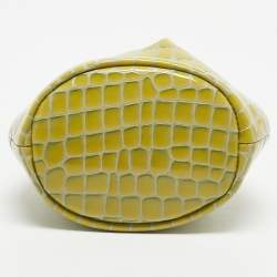Pre Owned Cult Gaia Yellow/Green Croc Embossed Patent Leather Astraea Top Handle Bag