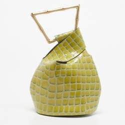 Pre Owned Cult Gaia Yellow/Green Croc Embossed Patent Leather Astraea Top Handle Bag