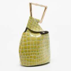 Pre Owned Cult Gaia Yellow/Green Croc Embossed Patent Leather Astraea Top Handle Bag
