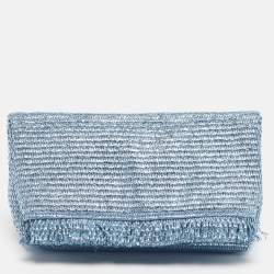 Pre Owned Cult Gaia Shanti Metallic Blue Woven Straw Clutch