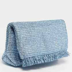 Pre Owned حقيبة كلتش قش منسوج أزرق معدني شاطئي كالت غايا