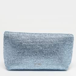 Pre Owned حقيبة كلتش قش منسوج أزرق معدني شاطئي كالت غايا