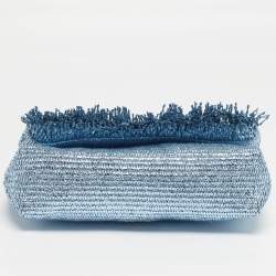 Pre Owned حقيبة كلتش قش منسوج أزرق معدني شاطئي كالت غايا