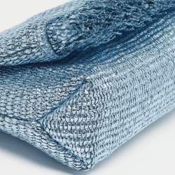 Pre Owned حقيبة كلتش قش منسوج أزرق معدني شاطئي كالت غايا