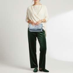 Pre Owned حقيبة كلتش قش منسوج أزرق معدني شاطئي كالت غايا