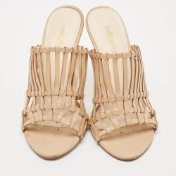 Cult Gaia Beige Leather Mules Size 37.5