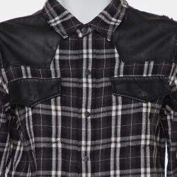 Current/Elliott Monochrome Checkered Cotton Faux Leather Detail Button Front Shirt S