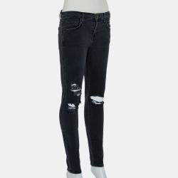 Pre Owned Current Elliot Black Denim Destroyed Stilletto Jeans M