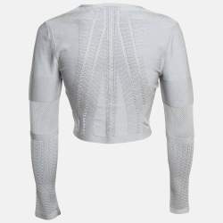 Cushnie et Ochs Grey Stretch Knit Long Sleeve Crop Top M