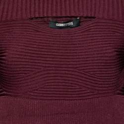Pre Owned Cushnie et Ochs Burgundy Rib Knit Cut-Out Detail Sweater XL