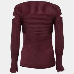 Pre Owned Cushnie et Ochs Burgundy Rib Knit Cut-Out Detail Sweater XL
